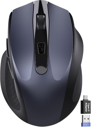 SABLUTE Wireless Mouse for Laptop, Black Computer Mouse with USB-A&USB-C Receiver, Office Cordless Mice with 6 Buttons & 3 Level DPI for Small to Medium Hands, Works with PC, Desktop, Tablet M21