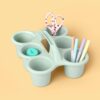 Sage Green 6 Cup Plastic Caddy Portable Multi Compartment Organizer For Classroom Teacher Supplies Art Craft Pens Markers Crayons Students Countertop Table Space Saving Storage Holder Container