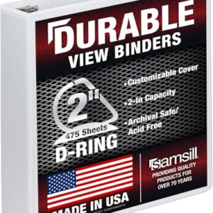 Samsill Durable 2 inch 3 Ring Binder, D Ring Binder, 100% Recycled Chipboard, White (Pack of 12)