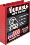 Samsill Durable 2 inch 3 Ring Binder, D Ring Binder, 100% Recycled Chipboard, Red (Pack of 12)