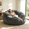 SANAE Glitter Bean Bag Chair,Fluffy Giant Bean Bag Sofa,Indoor Furniture for Reading Gaming,4FT Grey