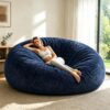 SANAE Glitter Bean Bag Chair,Fluffy Giant Bean Bag Sofa,Indoor Furniture for Reading Gaming,6FT Blue