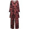 Sanctuarie Designs Pajamas Women's Long Sleeve Sleepwear with Long Pants Soft Loungewear Black Rose Print Pj Set Extra Tall Small