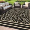 SAND MINE Reversible Mats, Plastic Straw Rug, Modern Area Rug, Large Floor Mat and Rug for Outdoors, RV, Patio, Backyard, Deck, Picnic, Beach, Trailer, Camping (5' x 8', Black & Beige)