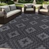 SAND MINE Waterproof Outdoor Rug 5x8 ft, Reversible Plastic Straw Area Rug, Large Floor Mat for Patio, Backyard, Deck, RV, Camping, Picnic, Beach, Balcony & Porch - Black & Grey