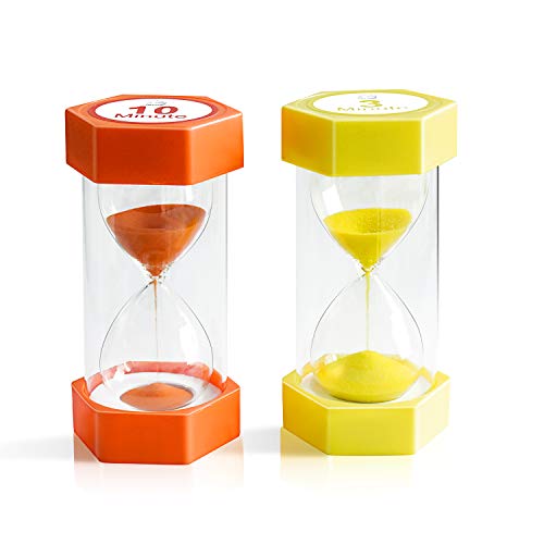 Sand Timer,XINBAOHONG Hourglass Sand Timer 3 Minutes 10 Minutes Timer Clock for Kids Games Classroom Home Office Kitchen Use (Pack of 2) (6.3''X 3.2'', 3 Min(Yellow) and 10 Min(Orange))