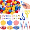 Sanixn 182 Pcs Back to School Sensory Bin Fillers School Fine Motor Skills Sensory Bin Item Pompoms Cups Tweezers Scissor Clips for Preschool Education Activities Sorting Counting