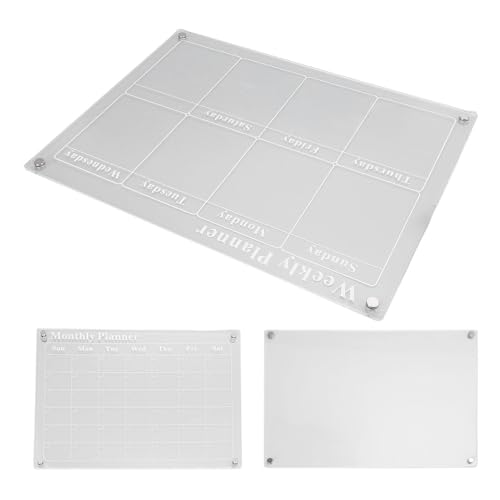 Sanpyl Acrylic Planning Board Set, Clear Dry Erase Calendar with Monthly Weekly Layouts, Smooth Writing Suction Fridge Calendar for Kitchen Family Organizer, 6 Markers, 15.7x11.8in