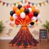 Sanwuta 91pcs Volcano Science Party Decorations Kit Foldable Cardboard Lava Volcano Cutout Prop with 10 Inch Matte Round and Long Balloons for Chemistry Lab Stem Fair Classroom Table Centerpiece Decor