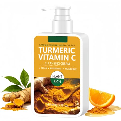SANZHUAN Turmeric Vitamin C Cleansing Cream, 150g/5.29oz Deep Cleansing Facial Cleanser with Turmeric & Vitamin C Extract, Refreshing & Smooth Skin – Balancing Face Wash for Daily Use