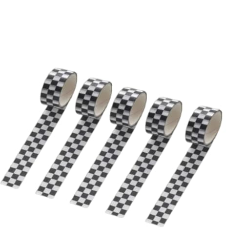 SANZTU 5Pcs Black White Decorative Washi Tape Compact Checkerboard Pattern Paper Tape DIY Fade-Resistant Arts Black and White Washi Tape and Arts and Crafts Tape Adhesives, Arts and Crafts Tape 