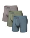 SAXX Underwear Co. Men's Ultra Super Soft Boxer Brief Fly 3-Pack, Stone Blue/Zinc/Oil Green, Medium