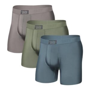 SAXX Underwear Co. Men's Ultra Super Soft Boxer Brief Fly 3-Pack, Stone Blue/Zinc/Oil Green, Medium