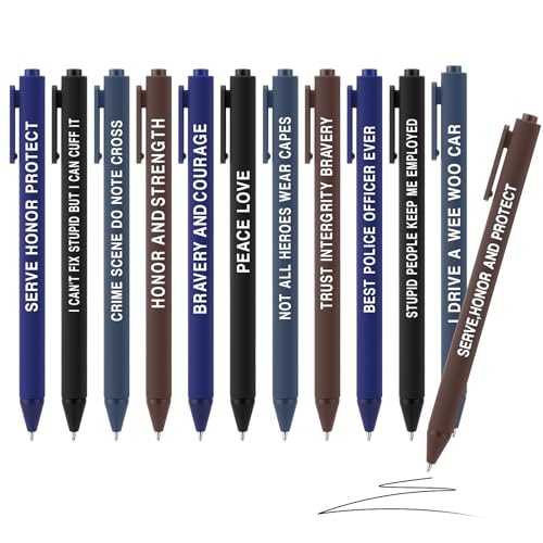 Sayglossy 12 Pcs Police Ballpoint Pens Cop Appreciation Gift Inspirational Officer Black Ink Pens Bulk 1.0 mm Medium Point Smooth Writing Ballpoint for Men Women Sheriff Law Enforcement
