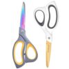 SCAIKTIG 8.5" Heavy Duty Scissors All Purpose for Office School Crafts Sewing Fabric, 2-Pack, Sharp Rainbow +Gold Titanium Blades, Grey/White Comfort Grip Handles, Teacher Desk & Classroom Supplies