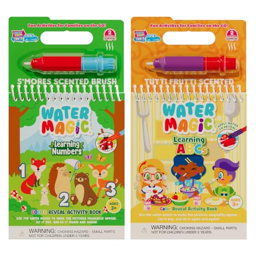 Scentco Water Magic (Learning Numbers & ABCs) - 2-Pack – Reusable Water Reveal Activity Books for Kids with S'Mores & Tutti Frutti Scented Brushes – Mess-Free Preschool Learning Toy Ages 3-8