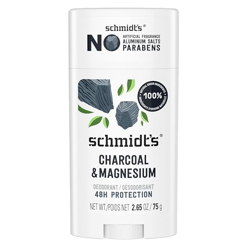 Schmidt's Aluminum-Free Vegan Deodorant Charcoal & Magnesium with 24 Hour Odor Protection, for Women and Men, Natural Ingredients, Cruelty-Free, 2.65 oz (Pack of 12)