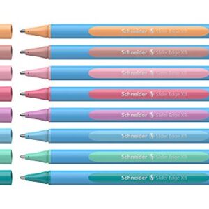 Schneider Slider Edge Pastel XB (Extra Broad) Ballpoint Pen, 1.4 mm, Light Blue Barrel, Assorted Ink Colors, Adjustable Case Stand of 8 Pens (152289)