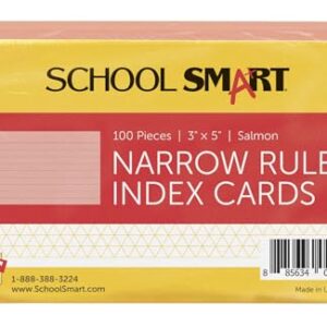 School Smart Ruled Index Cards, 3 x 5 Inches, Salmon, Pack of 100