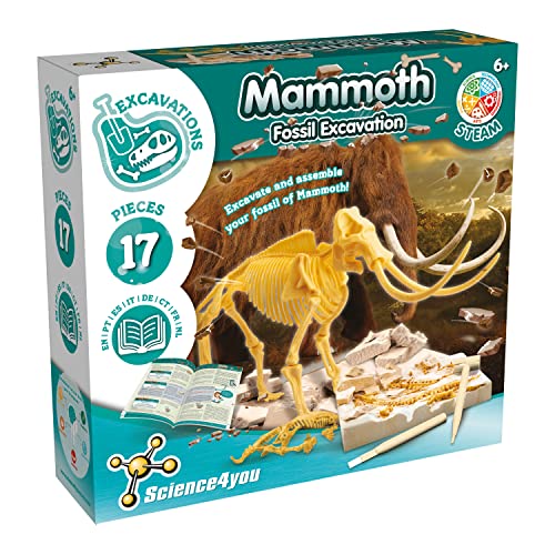 Science4you Mammoth Dinosaur Fossil Digging Kit - Excavate and Assemble 17 Dino Bones, Dinosaur Archeology and Paleontologist Toys, Games, Gifts for Boys and Girls Age 6 7 8 9 10+