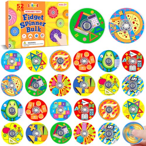 SCIONE 52 Pack Math Classroom Party Favors Fidget Spinner for Kids Birthday, Math Theme Fidget Spinner Bulk for Classroom Rewards, Goodie Bag Stuffers, Number Counting Party Supplies