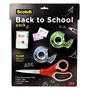 Scotch Back to School Pack, Includes 1 Pair Multi-Purpose Scissors, 3 Rolls Scotch Expressions Tapes, 1 Roll Scotch Magic Tape, and 1 Roll Scotch Wall-Safe Tape (BTSPKScotch-21)