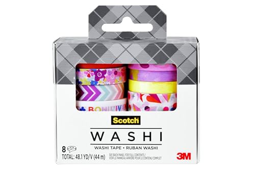 Scotch Expressions Washi Tape, 8 Rolls, Assorted Sizes & Colors
