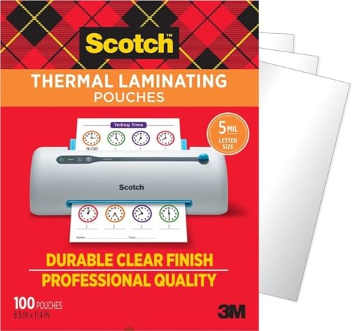 Scotch Thermal Laminating Pouches,Clear,5 mil,Laminate Business Cards,Small Banners,Essays,Office or School Supplies,Fits Letter Size 8.9x11.4 in Paper,(Pack of 600)