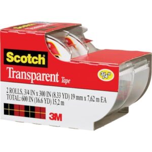 Scotch Transparent Tape, 3/4 in x 250 in, 2 Rolls