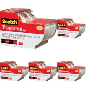 Scotch Transparent Tape, 3/4 in x 250 in, 2 Rolls (Pack of 5)