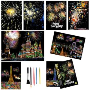 Scratch Art Adult 8 Sheets Rainbow Scratch Fireworks Scratch Painting Kit s Scratch Art Book11.6x8.2 Inch 6 Scratch Tools, DIY Craft Gift(Beautiful Fireworks)