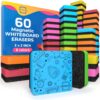 Scribbledo 60 Pack Dry Erase Erasers Assorted Colors Magnetic Whiteboard Erasers for Kids and Students - Smudge Free Small Dry Erase Board Erasers for Classroom Home, School and Office