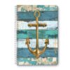 Scribesense Spiral Lined Notebook,Double-Wire College Ruled Journal for College Office,5.71x 8.26 in - Nautical-Themed Design with Anchor on Distressed Wood Planks