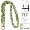 Scrunchie Lanyard for Id Badges, Retractable Teacher Lanyards Black Stretchy Scrunchie Lanyard with Id Holder for Women (Green Plaid)