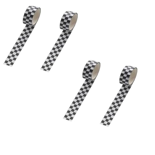 Seadiquiet 4Pcs Black White Decorative Washi DIY Fade-Resistant Arts Black and White Washi Tape and Crafts Tape Arts Tape Compact Checkerboard Pattern Paper Tape and Crafts Tape ,Adhesives