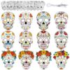 Sealmic 24 Pcs Day of the Dead Mask Craft Kit for Kids Halloween Crafts DIY Coloring Skull Día De Los Muertos Party Favors