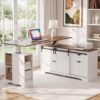Seang Farmhouse L Shaped Standing Desk with Storage Drawers, White