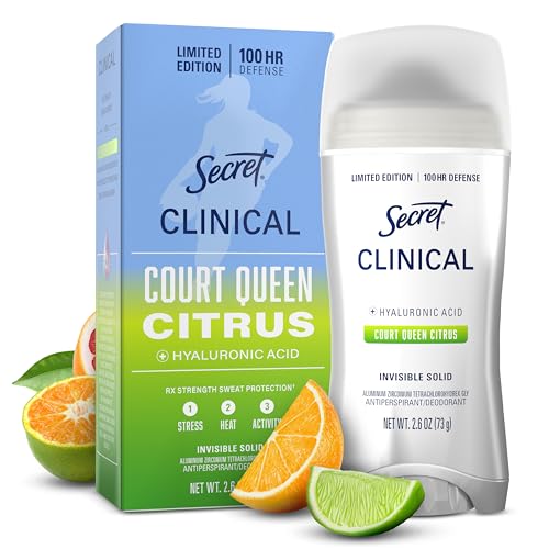 Secret Clinical Strength 100HR Defense, Invisible Solid Antiperspirant Deodorant for Women, A'Ja Wilson Edition, Triple Threat Sweat Protection, Hyaluronic Acid, Court Queen Citrus Scent, 2.6 oz