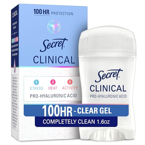 Secret Clinical Strength 100HR Sweat & Odor, Clear Gel Antiperspirant Deodorant for Women, 3X Stress Protection with Hyaluronic Acid, PH Balancing Minerals, Completely Clean Scent, 1.6 oz (Pack of 12)