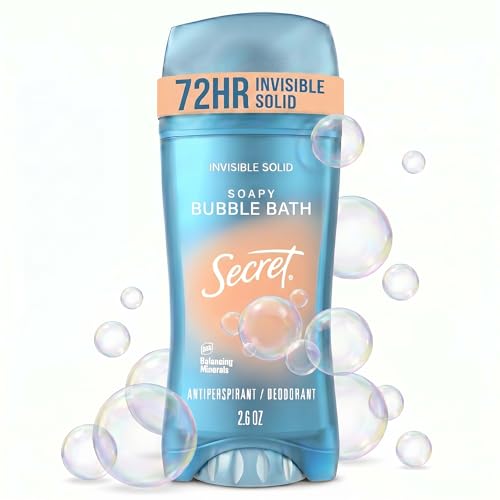 Secret Fresh Antiperspirant Deodorant for Women, 72hr Breathable Sweat & Odor Protection, Instant Freshness & Gentle, PH Balancing Minerals, Invisible Solid, Soapy Bubble Bath Scent, 2.6 oz