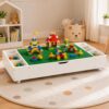 Secsofier 3-in-1 Reversible Kids Activity Table & Toy Organizer with Lego Base & Whiteboard