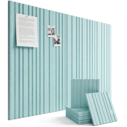 SECUPEN 12 Pack Self Adhesive Felt Wall Tiles, 11.8" x 11.8" High Density Bulletin Board Panels with Push Pins, Peel and Stick Pin Board for Office, Bedroom, Classroom, Lake Blue