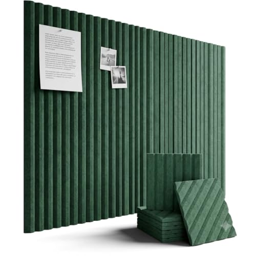 SECUPEN 12 Pack Self Adhesive Felt Wall Tiles, 11.8" x 11.8" High Density Bulletin Board Panels with Push Pins, Peel and Stick Pin Board for Office, Bedroom, Classroom, Dark Green