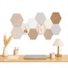 SECUPEN Hexagon Felt Bulletin Board Tiles, 12 Pack Multicolor Felt Wall Tiles in Light Pink, Gray, Wood and Blue Gray, Self-Adhesive Felt Board for Office, Classroom and Home