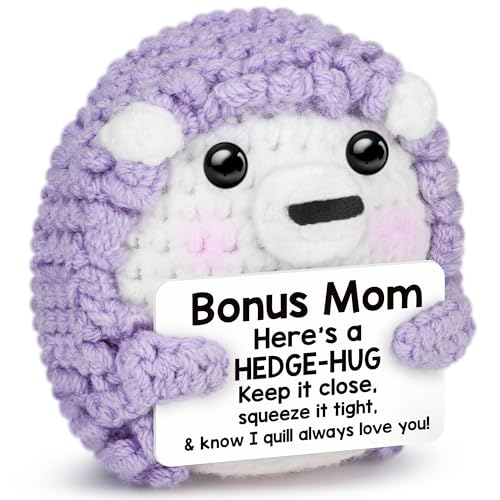 Sensi Blue Mini Funny Mothers Day Bonus Mom Gifts from Daughter Son, Birthday for Step Mom Stepmom BonusMom Presents, I Love You Stuff Things, Handmade Crochet Hedgehog Stocking Stuffers Decor
