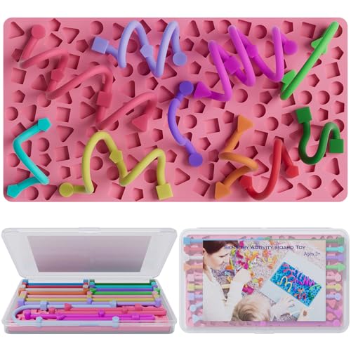 Sensory Activity Board for Kids Boys Girls, Fidget Toys for Stress Anxiety Autistic ADHD, Fidgets for Classroom Travel Airplane Toys for 3+ Year Old, Portable Travel Storage Box & 14 Strings