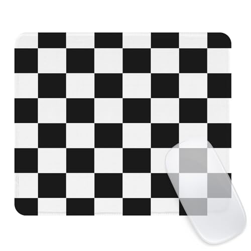 Seorsok Black and White Geometric Checkered Mouse Mat,Premium Textured Mouse Pads for Office Laptop,Washable Square Aesthetic Mousepads Extended Stitched Edges Non Slip Rubber Base 9.5"x7.8"x0.12"