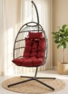 SereneLife Hanging Egg Chair with Stand - Wicker Rattan Swing