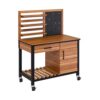 Seville Classics Home 48" Outdoor Garden Potting Bench Table – Heavy Duty Workstation, w/Cabinet, Drawer & Open Shelf, Acacia Wood & Steel Frame, Black, 48" W x 25" D