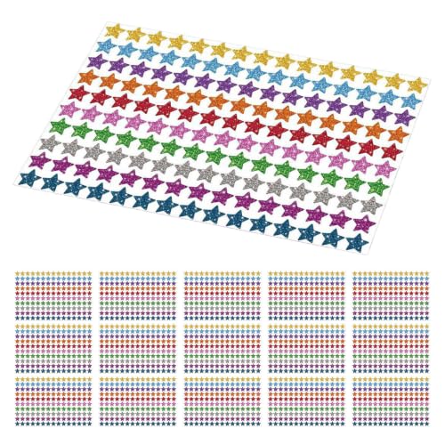 SEWACC 20pcs Glitter Five-Pointed Star Stickers for Reward Charts and Grading, Self-Adhesive Paper Stickers Glossy Finish, Easy Application and Removable, and Educators Scrapbooking